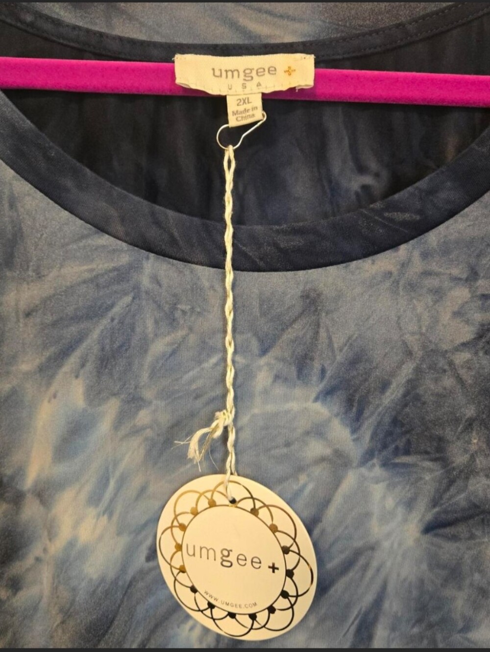Umgee Blue Tie-Dye Hi-Lo Short Sleeve Tunic Or Mini Dress 2XL
